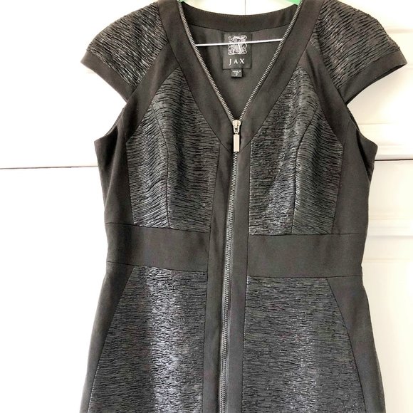 *JAX* Textured Zip-Front Cap-Sleeve Black Dress - Size 2 - Picture 2 of 15